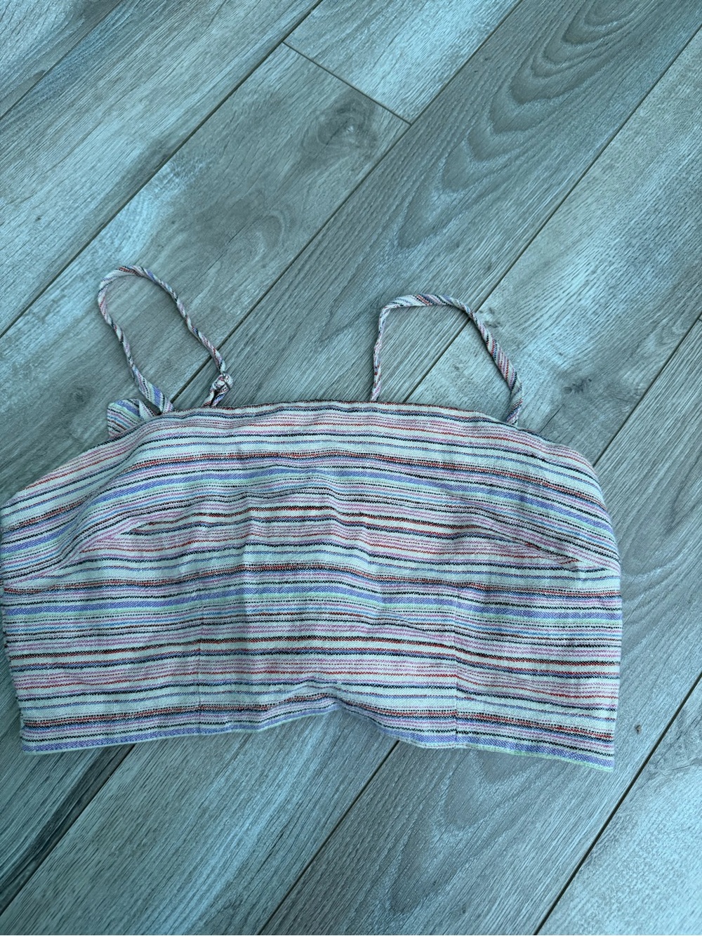 Forever 21 Multicolor Striped Bra-Style Crop Top - Pink, Blue, Green, Cream